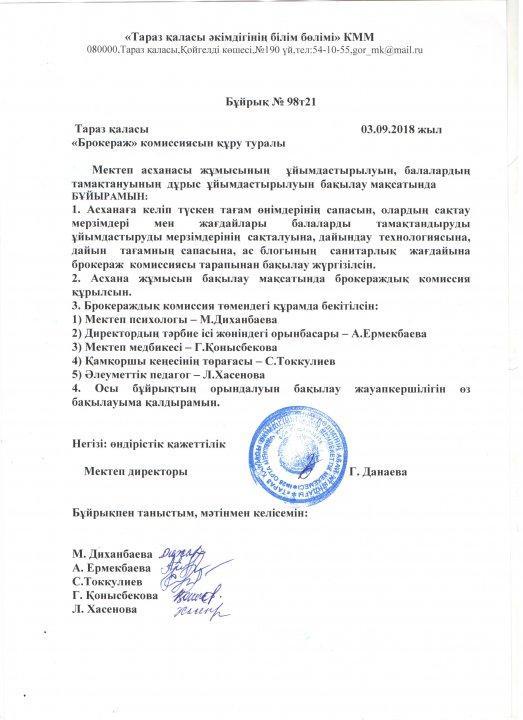 Брокераж комиссиясы туралы бұйрық