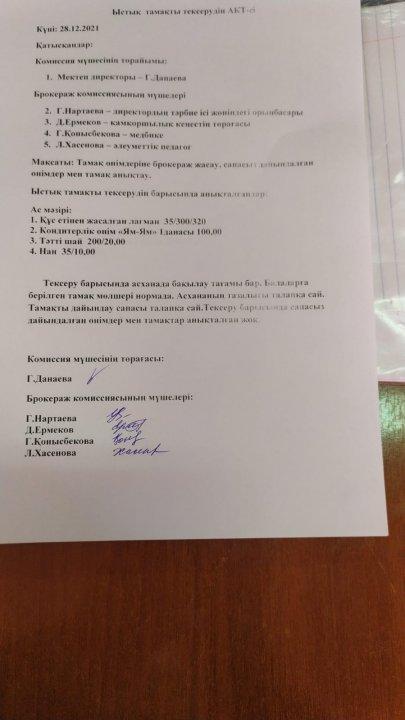 Брокераж комиссиясының асхананы тексеру АКТ-сі